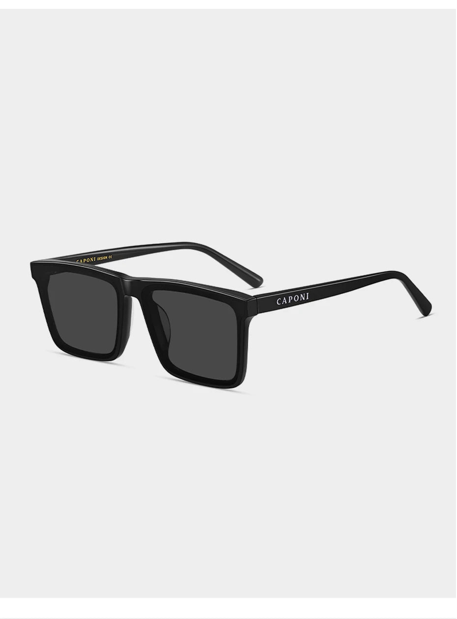 CAPONI Nylon Polarized Sunglasses High Quality Acetate Square Flat Design Sun Glasses For Men UV400 Protect Black Shades CP7499