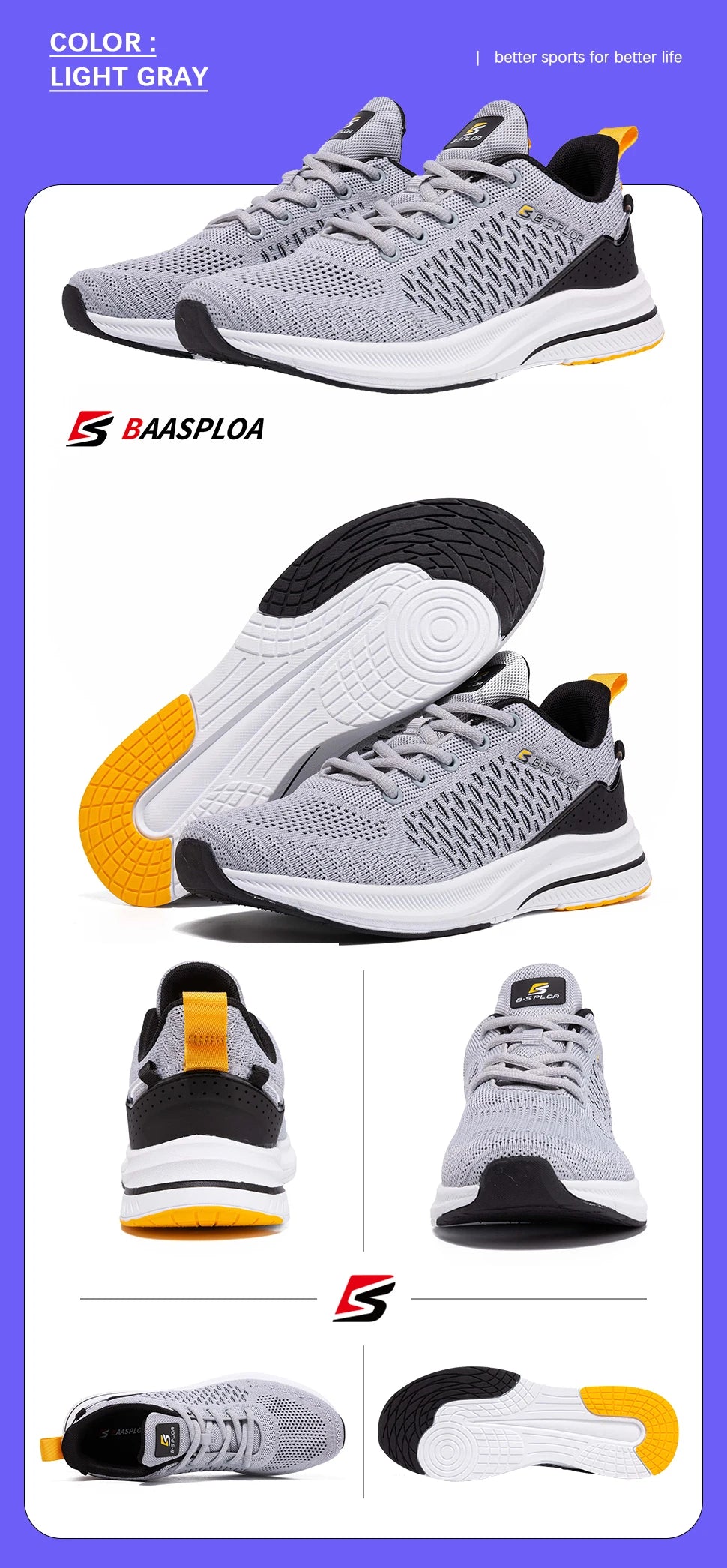 Baasploa Lightweight Running Shoes For Men New Men's Designer Mesh Casual Sneakers Lace-Up Male Outdoor Sports Tennis Shoes
