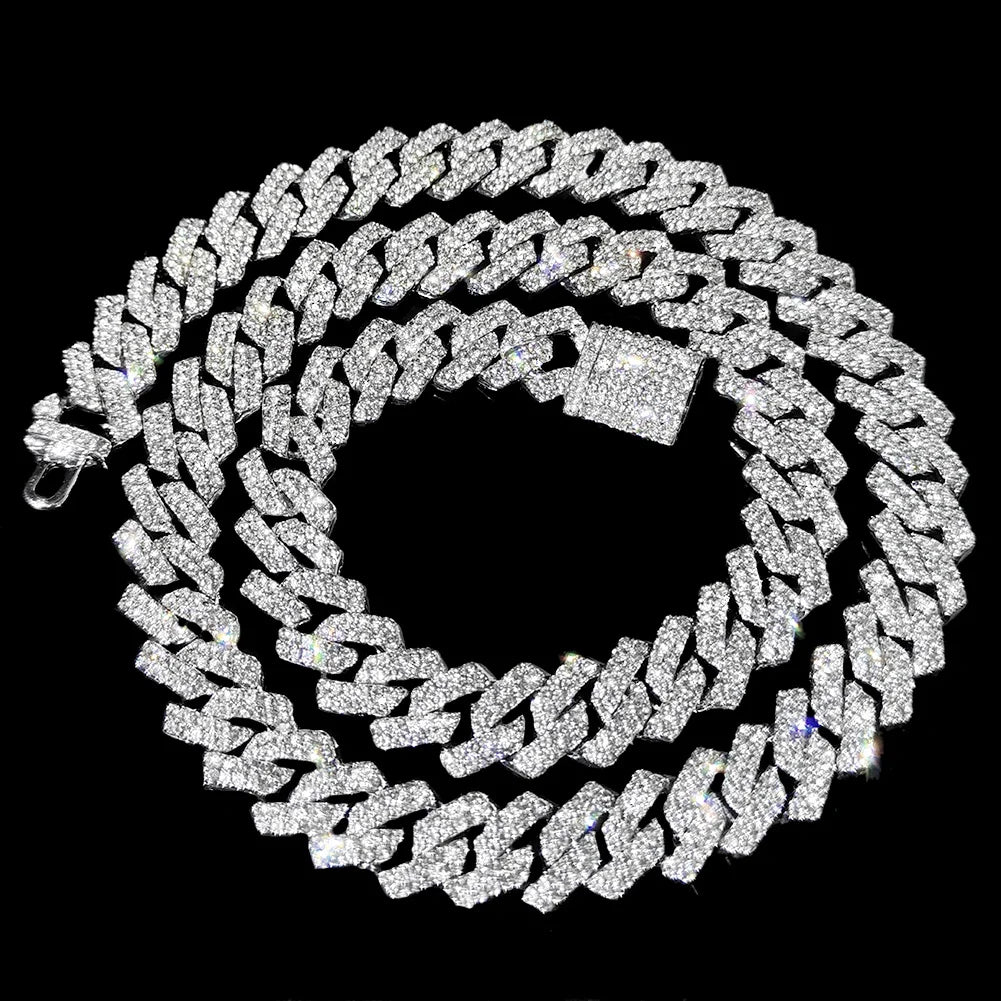 20-Inch Double-Drain Cuban Chain Unisex Ice-Frozen Edition Sparkling Diamond-Shaped Hip-Hop Style Cuban Necklace Jewelry