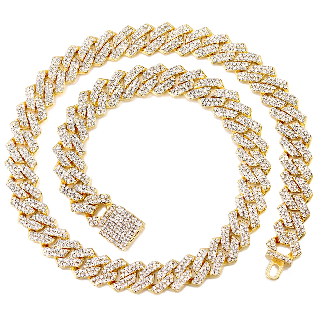 20-Inch Double-Drain Cuban Chain Unisex Ice-Frozen Edition Sparkling Diamond-Shaped Hip-Hop Style Cuban Necklace Jewelry