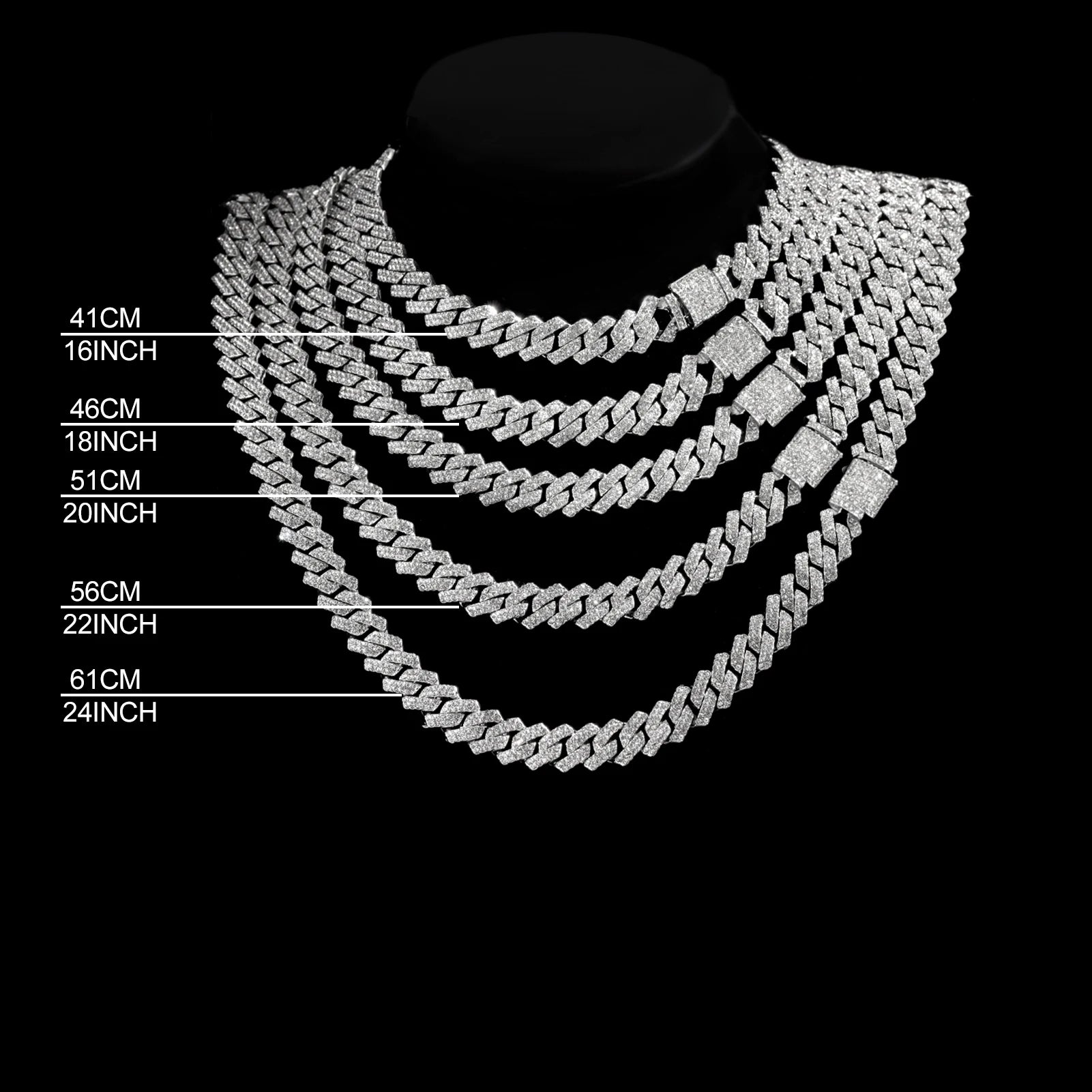 20-Inch Double-Drain Cuban Chain Unisex Ice-Frozen Edition Sparkling Diamond-Shaped Hip-Hop Style Cuban Necklace Jewelry