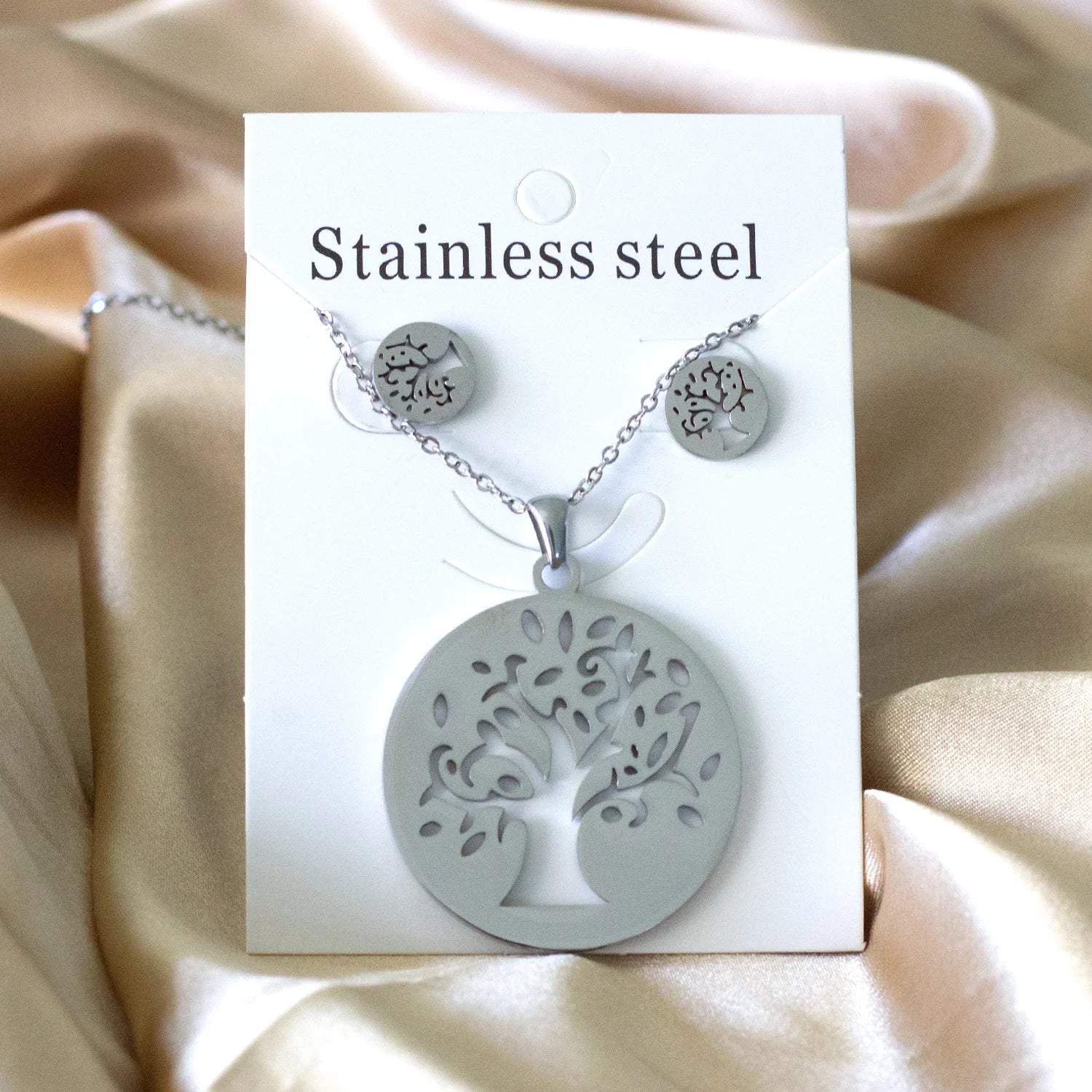 LUXUKISSKIDS Big Tree Of Life Charms Dubai Golden Jewelry Sets For Woman/Men Hippie Round Pendant Set of Necklace Earrings Punk