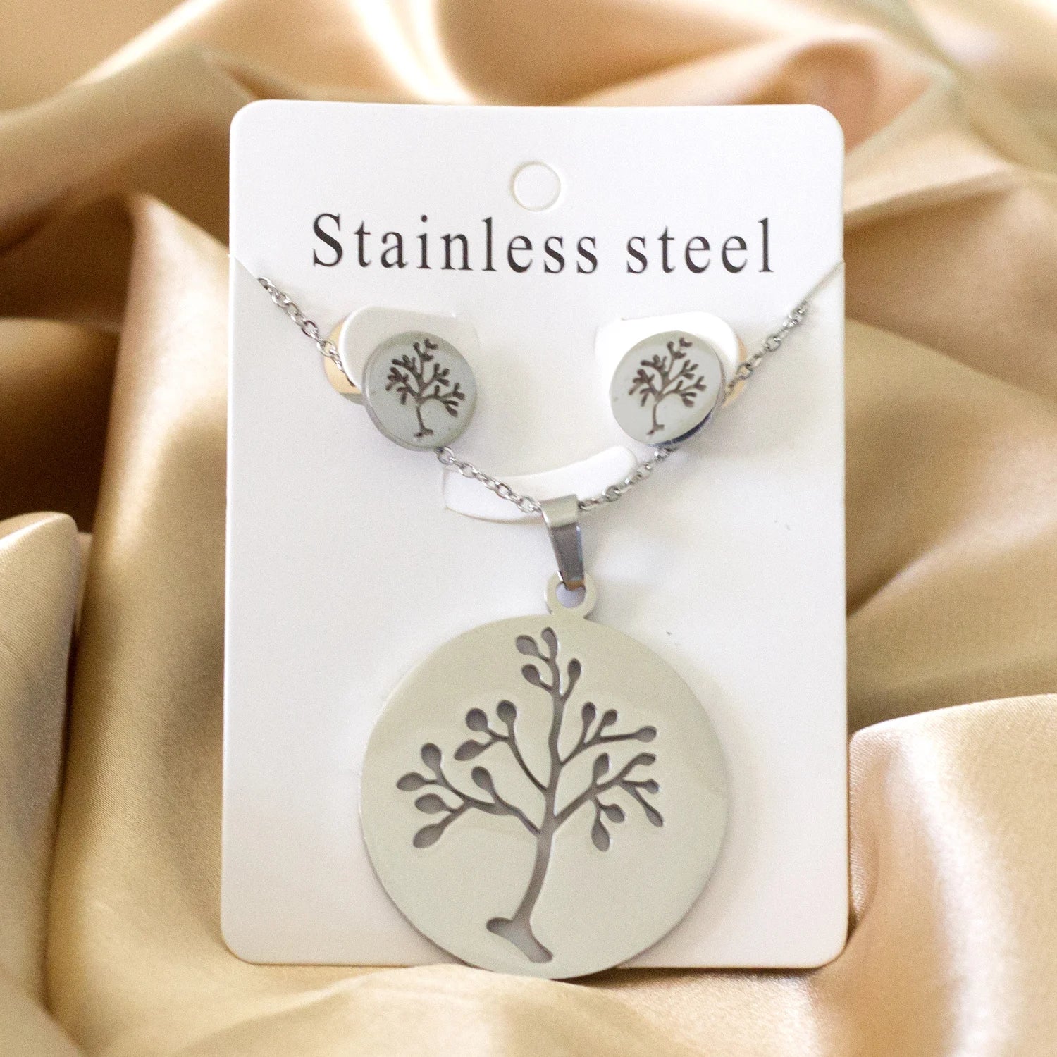 LUXUKISSKIDS Big Tree Of Life Charms Dubai Golden Jewelry Sets For Woman/Men Hippie Round Pendant Set of Necklace Earrings Punk