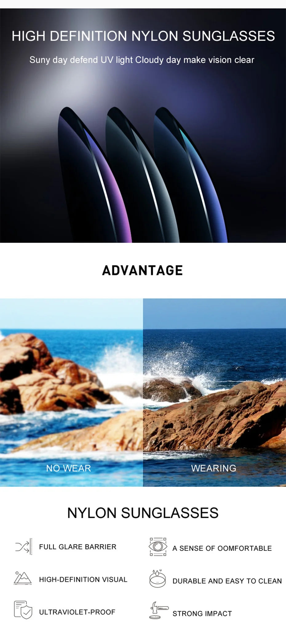 CAPONI Nylon Polarized Sunglasses High Quality Acetate Square Flat Design Sun Glasses For Men UV400 Protect Black Shades CP7499