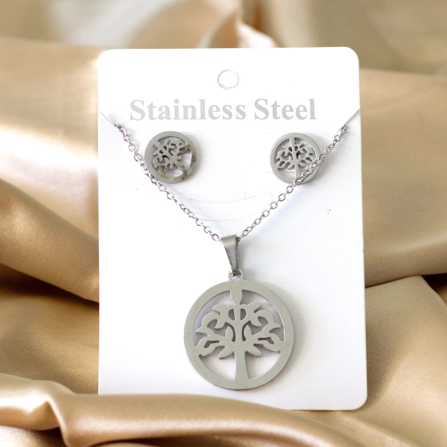 LUXUKISSKIDS Big Tree Of Life Charms Dubai Golden Jewelry Sets For Woman/Men Hippie Round Pendant Set of Necklace Earrings Punk