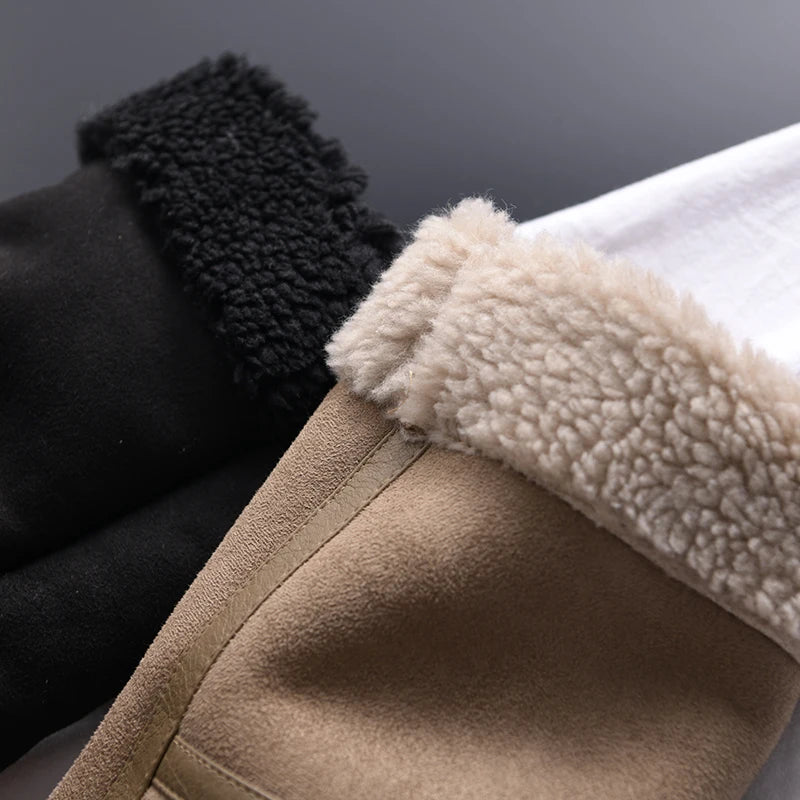 Ailegogo Winter Women Thick Warm Suede Lamb Jacket Short Motorcycle Brown Coats Faux Shearling Sheepskin Leather Jackets Outwear