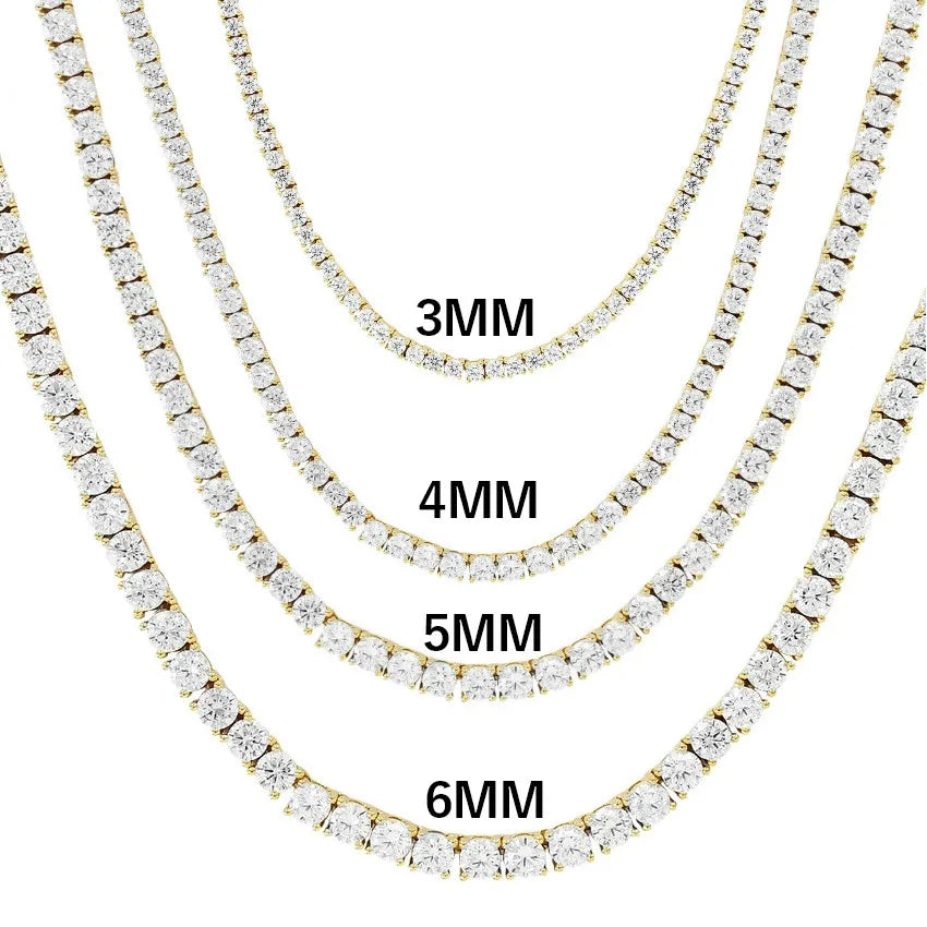 Gold Color Tennis Chain 4mm 5mm 6mm One Row Zircon Necklace Link For Men Women Hip Hop Jewelry