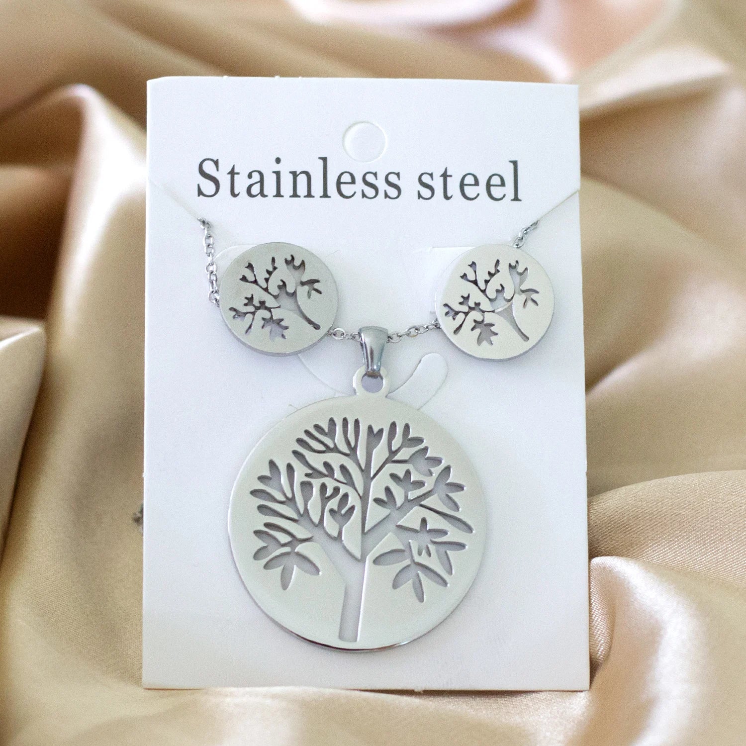 LUXUKISSKIDS Big Tree Of Life Charms Dubai Golden Jewelry Sets For Woman/Men Hippie Round Pendant Set of Necklace Earrings Punk