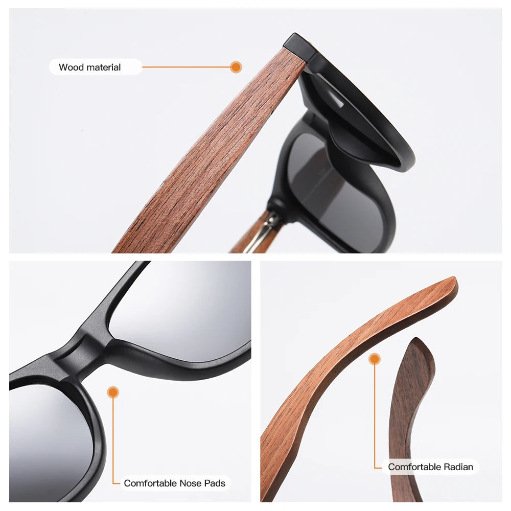 GM Environment-Friendly Retro Walnut Wood Sunglasses UV400 Polarized Bamboo Sunglasses Men's Fashion Trendy Anti Blue Lens 7061h
