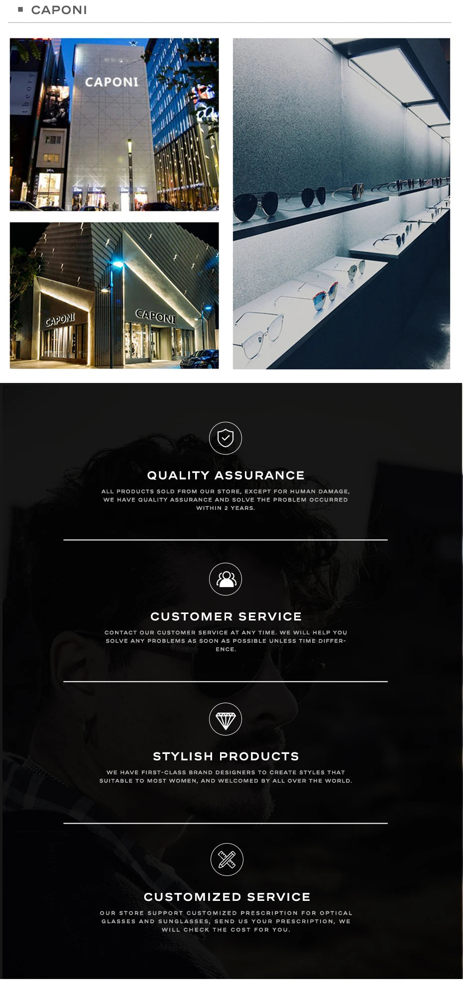 CAPONI Nylon Polarized Sunglasses High Quality Acetate Square Flat Design Sun Glasses For Men UV400 Protect Black Shades CP7499