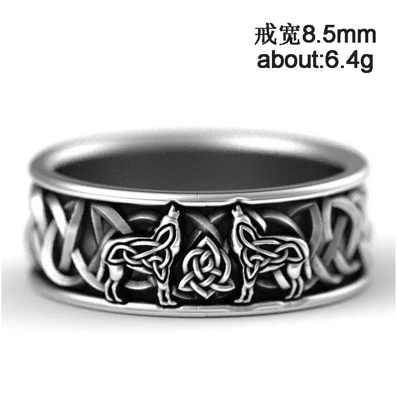 Huitan Viking Nordic Mythology Giant Wolf Men Ring Defense Totem Wolf Fashion Hip Hop Rock Unisex Finger Ring Punk Gift