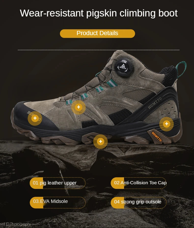 HUMTTO Waterproof Hiking Shoes Leather Trekking Boots Outdoor Sneakers for Men Male Camping Hunting Mens Tactical Ankle Boots