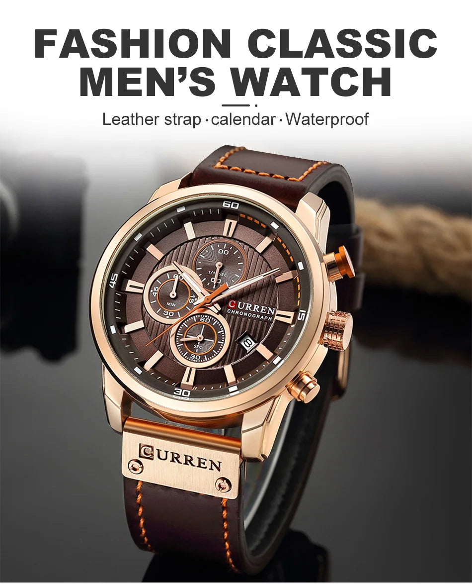 CURREN Brand Watch Men Leather Sports Watches Men's Army Military Quartz Wristwatch Chronograph Male Clock Relogio Masculino