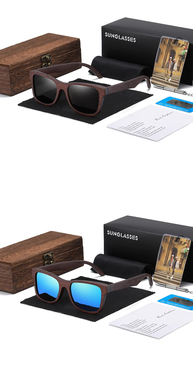 GM Natural Bamboo Wooden Sunglasses Handmade Polarized Glasses Mirror Coating Lenses Eyewear With Gift Box