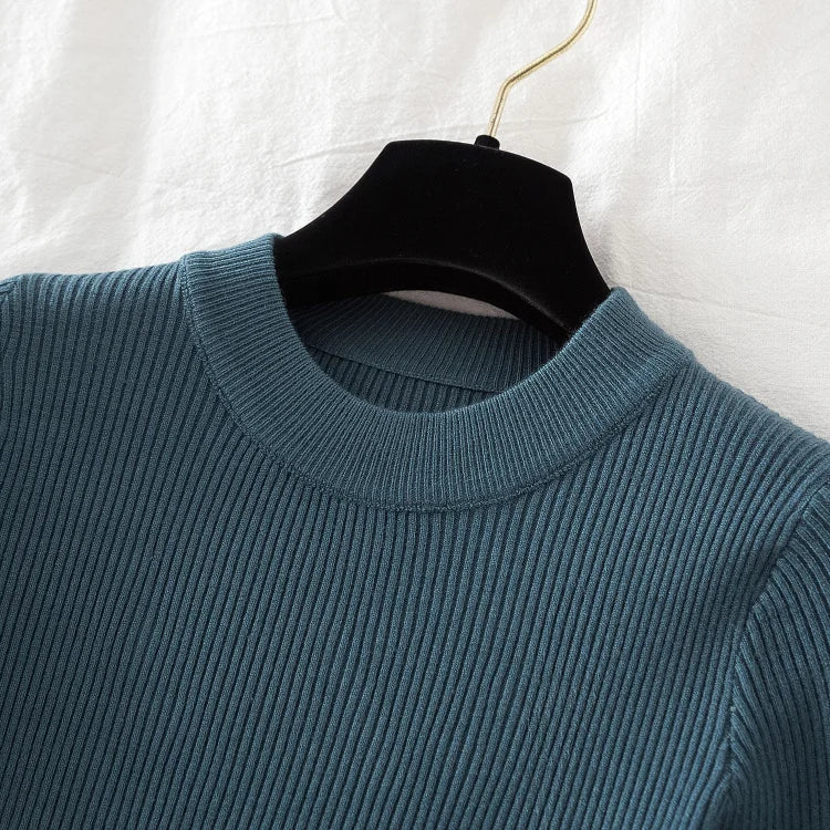 2025 women thick sweater pullovers khaki casual autumn winter button o-neck chic sweater female slim knit top soft jumper tops