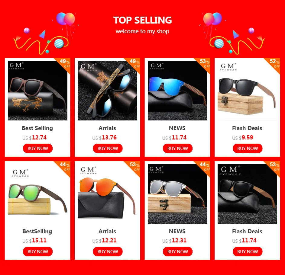 GM Environment-Friendly Retro Walnut Wood Sunglasses UV400 Polarized Bamboo Sunglasses Men's Fashion Trendy Anti Blue Lens 7061h