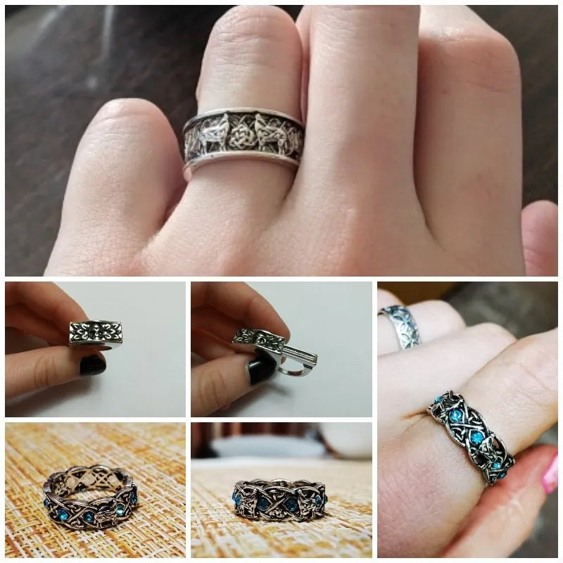 Huitan Viking Nordic Mythology Giant Wolf Men Ring Defense Totem Wolf Fashion Hip Hop Rock Unisex Finger Ring Punk Gift