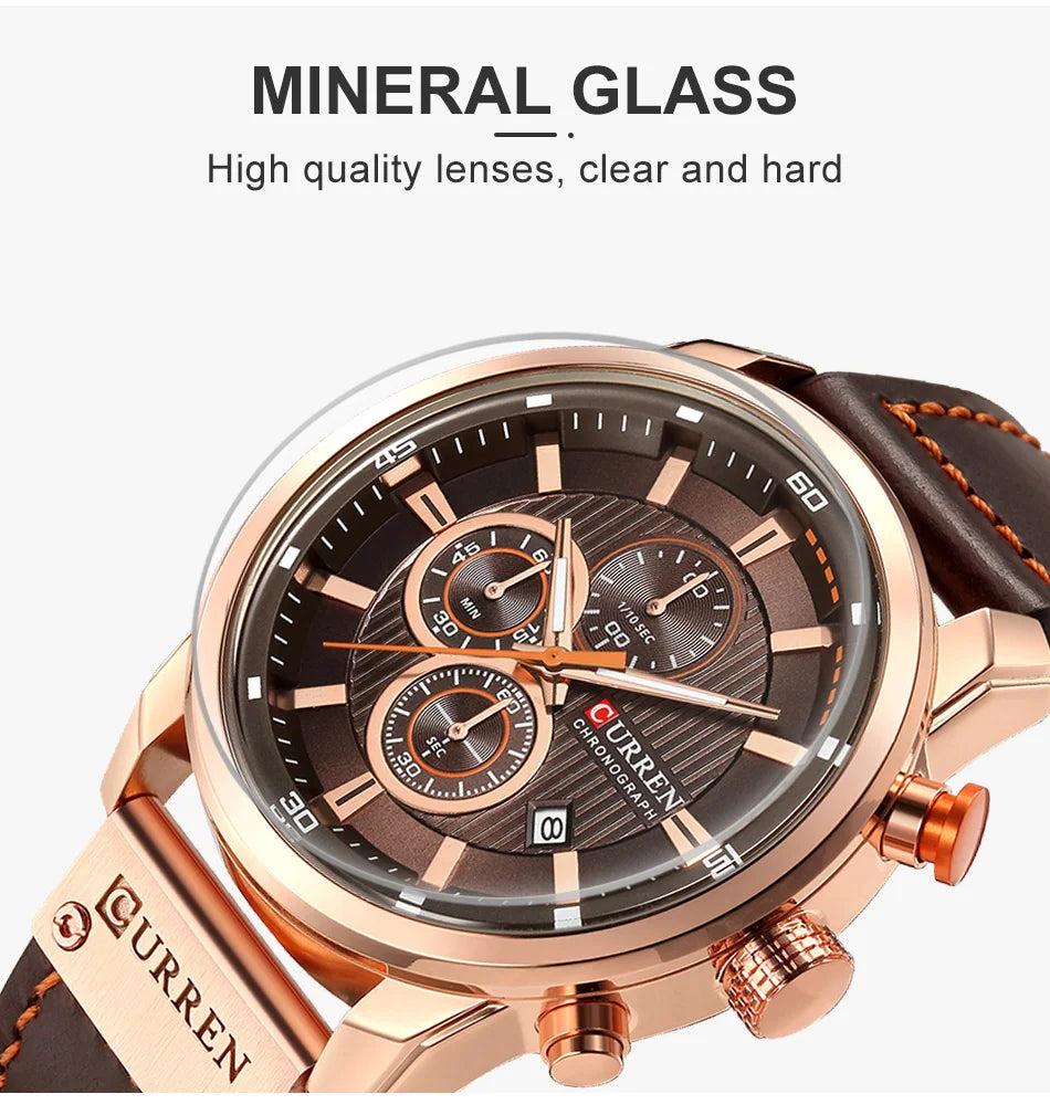CURREN Brand Watch Men Leather Sports Watches Men's Army Military Quartz Wristwatch Chronograph Male Clock Relogio Masculino