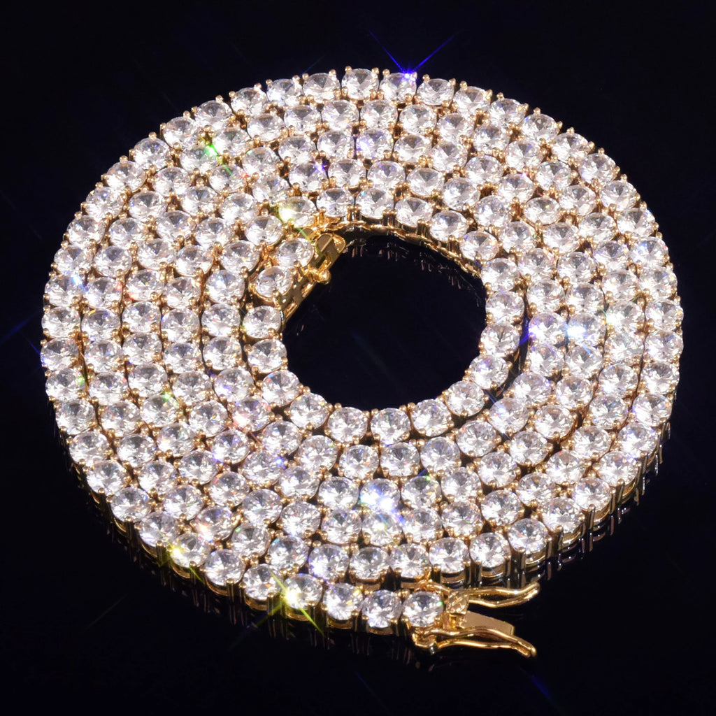 Gold Color Tennis Chain 4mm 5mm 6mm One Row Zircon Necklace Link For Men Women Hip Hop Jewelry