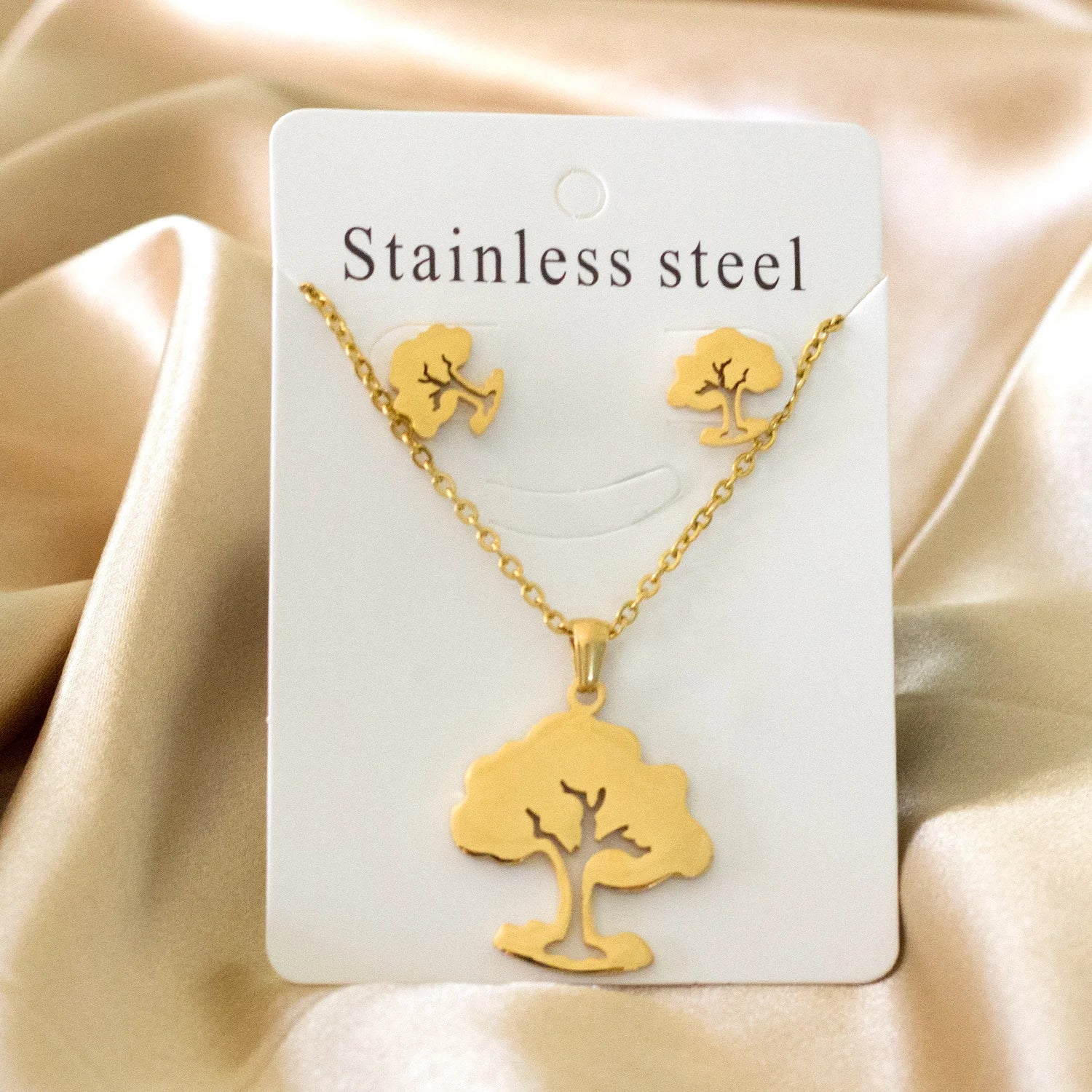 LUXUKISSKIDS Big Tree Of Life Charms Dubai Golden Jewelry Sets For Woman/Men Hippie Round Pendant Set of Necklace Earrings Punk