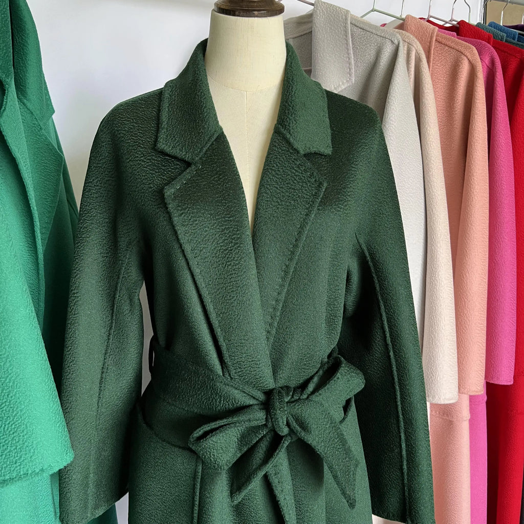 SPECIAL OFFER Cashmere Coat Female Winter Mid-Length Corrugated Coat Black Wool Coat Woman Autumn New Casual Fashion Beige Coat