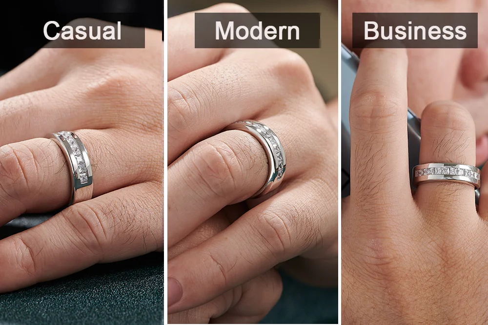 Newshe 925 Sterling Silver Moissanite Mens Wedding Band Half Eternity Princess Cut Lab Created Diamond Ring Luxury Jewelry