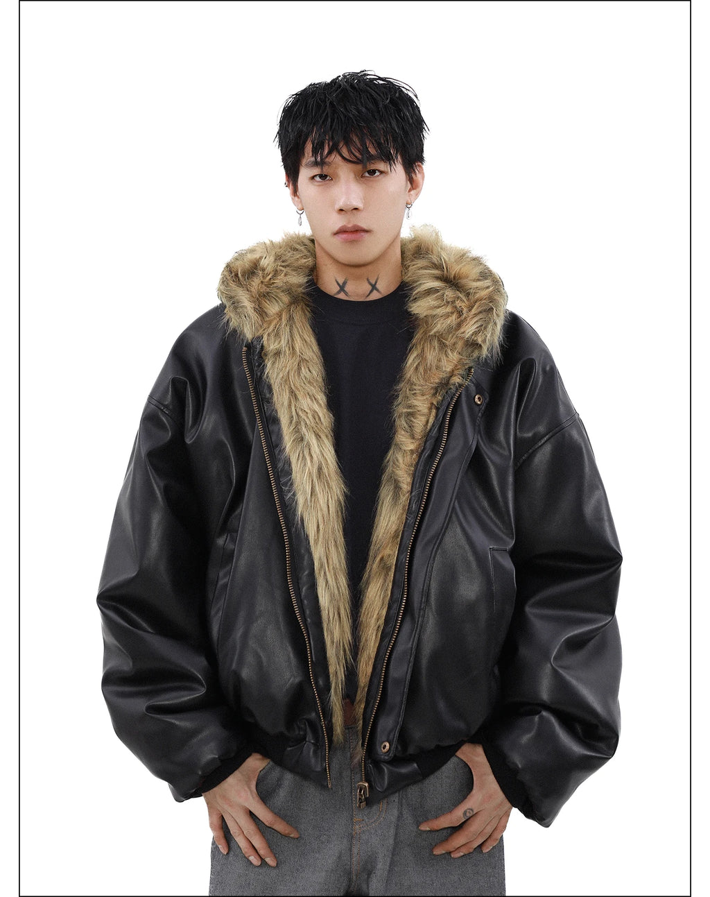 Men's Fashion High-end Long Sleeve Jacket Cotton Clothes Men's 2024 Winter New Velvet Thickened Double-sided Fur Integrated Coat