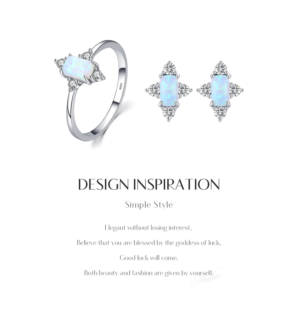 MODIAN Authentic 925 Sterling Silver Geometric Rectangle Natural Opal Jewelry Sets Rings Earrings For Women Wedding Jewelry