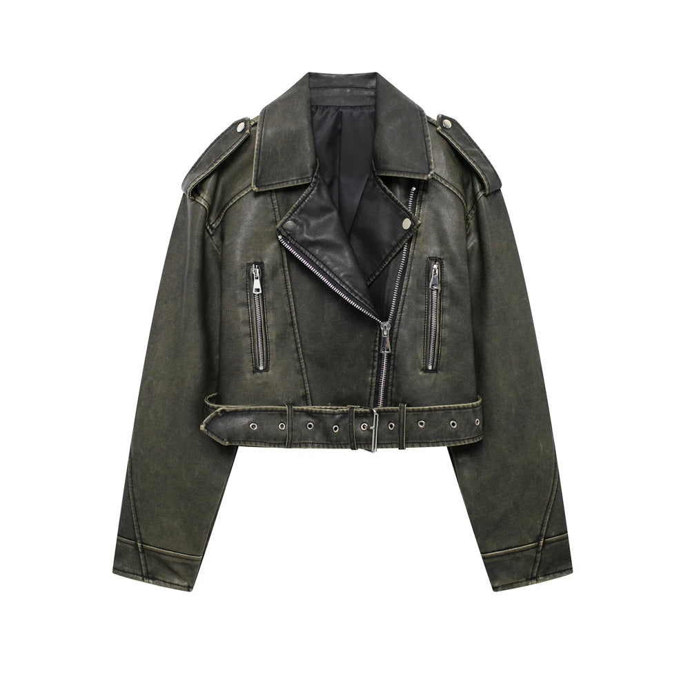Faux Leather Moto & Biker Jacket for Women, Long Sleeve Coat, Front Zipper, Female Outerwear, Chic Tops, Fashion