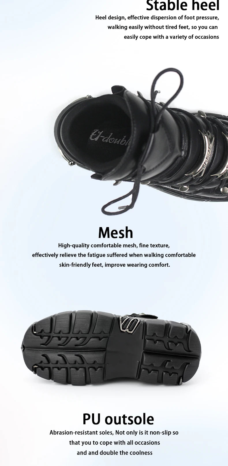 2025 New Brand Punk Style Women Shoes Lace-up heel height 6CM Platform Shoes Woman Rock Boots Metal Decor Woman Sneakers