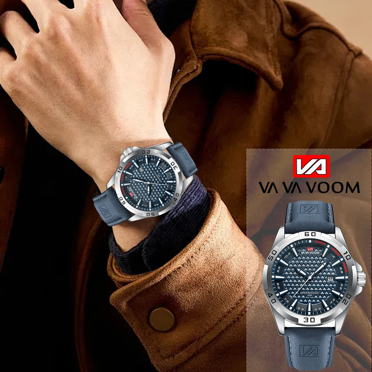 VA VA VOOM Men Casual Sport Military Quartz Calendar Wrist Watch for Man Business Leather Waterproof Male Clock Relogio Masculin
