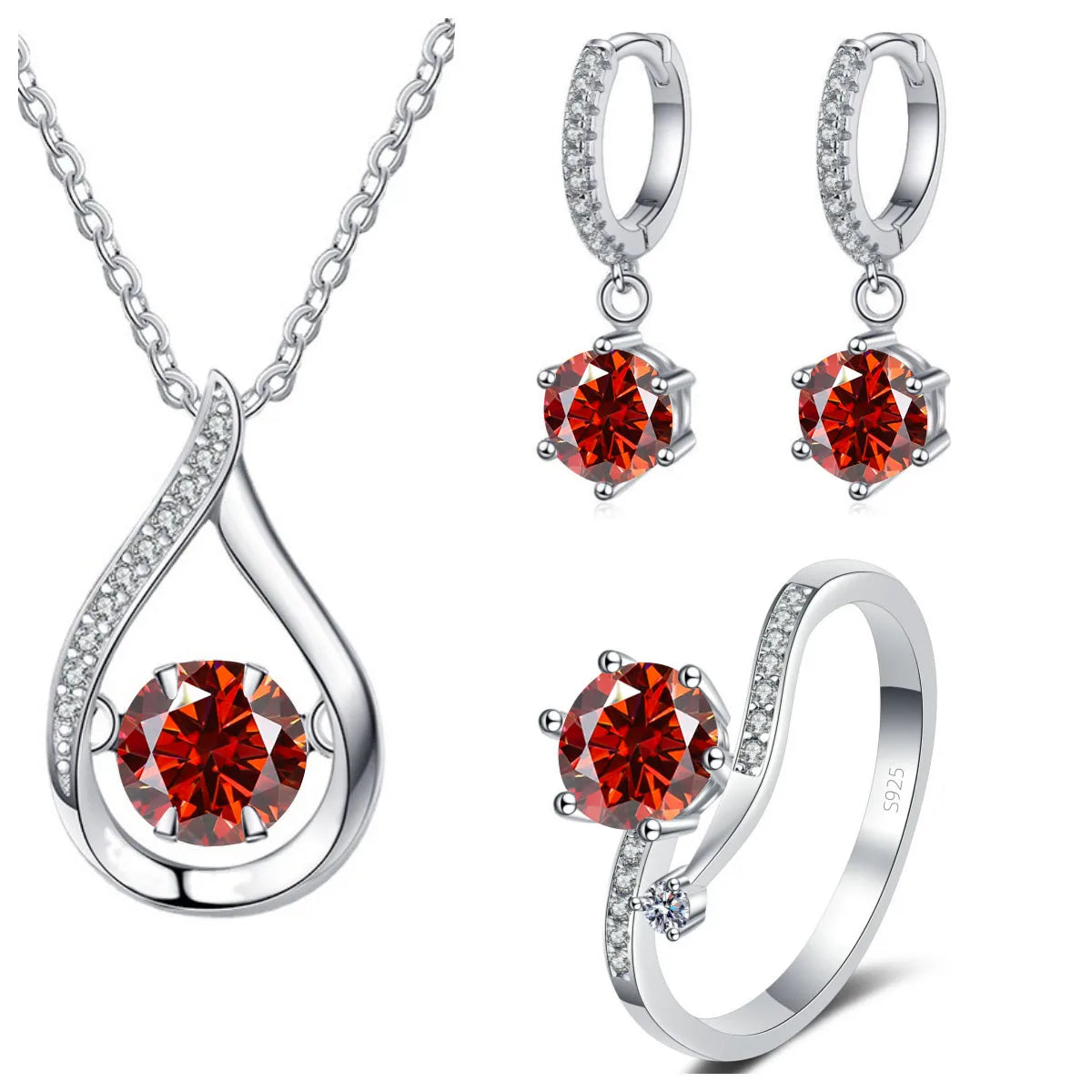 Real 925 Silver Moissanite Jewelry Set pendant necklace ring Stud Earrings Solitaire Pendant Necklace Set for Women Men Gift
