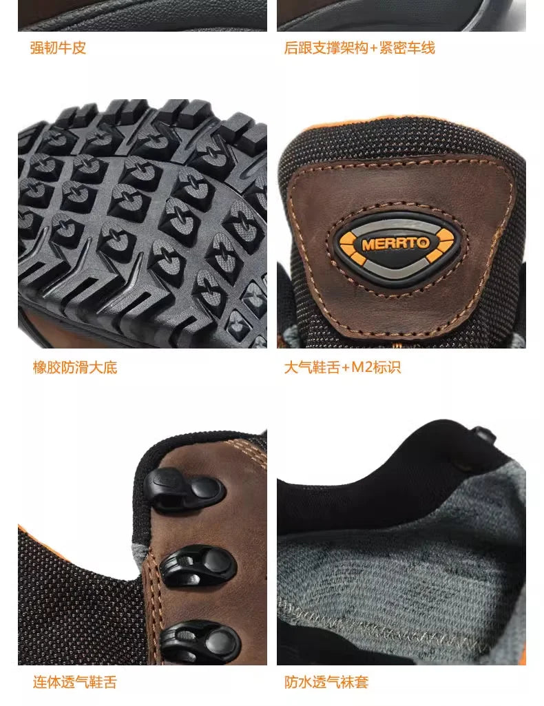 MERRTO Cowhide Outdoor Men Hiking Shoes Trekking Hunting women Tourism Mountain Breathable Climbing Sneakers Tactical boots