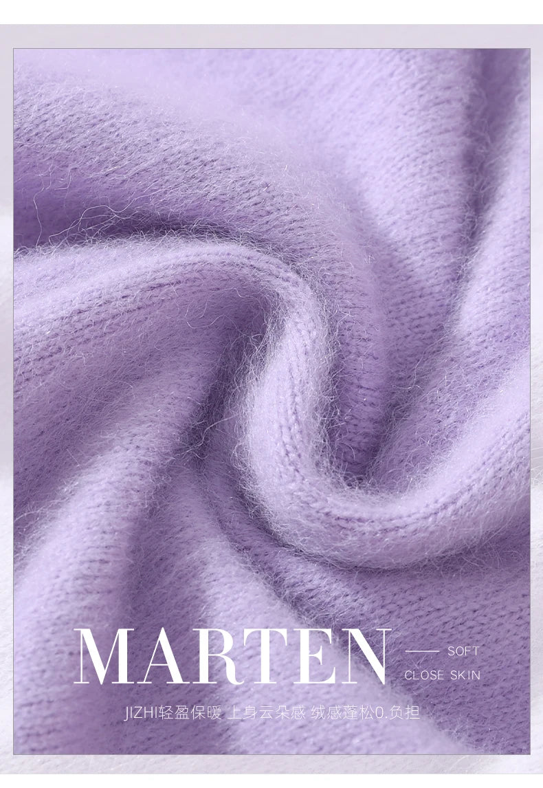 Autumn And Winter New 100% Mink Cashmere Sweater Ladies' High Lapel Solid Color Padded Pullover Wool Knitted Bottoming Shirt