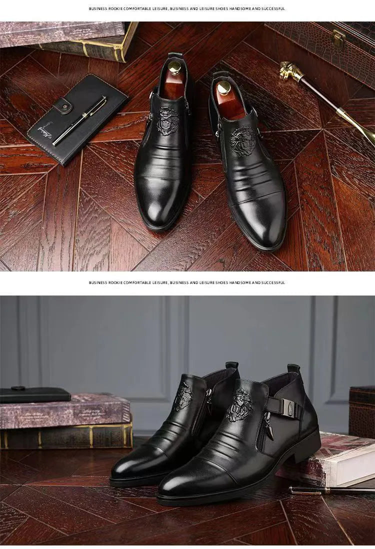 Trendy Men Boots Luxury Men's Shoes High Quality Leather Embossing Men's Boots Zip Male Leather Shoes Hard-Wearing Work Footwear