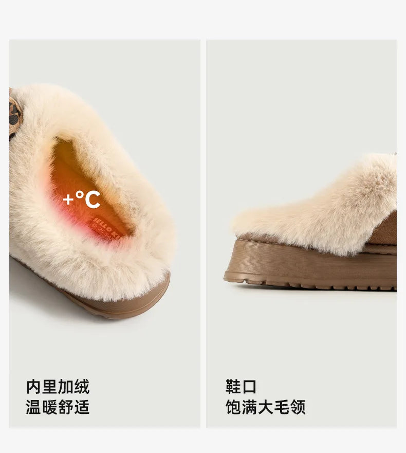 Autumn Winter Hello Kitty Slippers For Women Plush Kawaii Cute Sanrio Home Warm Cotton Slippers Cartoon Home Indoor Shoes Gifts