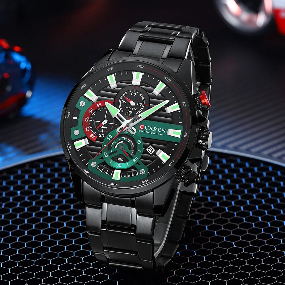 CURREN Sports Casual Quartz Wristwatches with Chronograph Fashion Stainless Steel Men's Watch Auto Date Clock Male with box