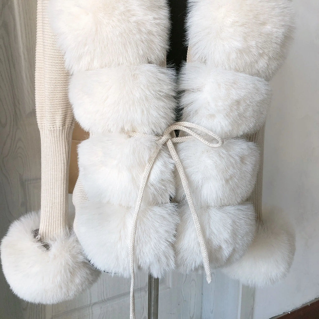 Women Faux Fur Knit Sweater cardigan Spring Autumn elegant Knitted sweater with faux fox fur collar Ladies Fashion Coat fur coat