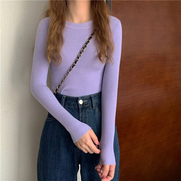 2025 New Women Sweater Autumn Winter Long Sleeve Pullover Basic Top Fashion O-neck Elastic Female Winter Solid Knitted Jumper