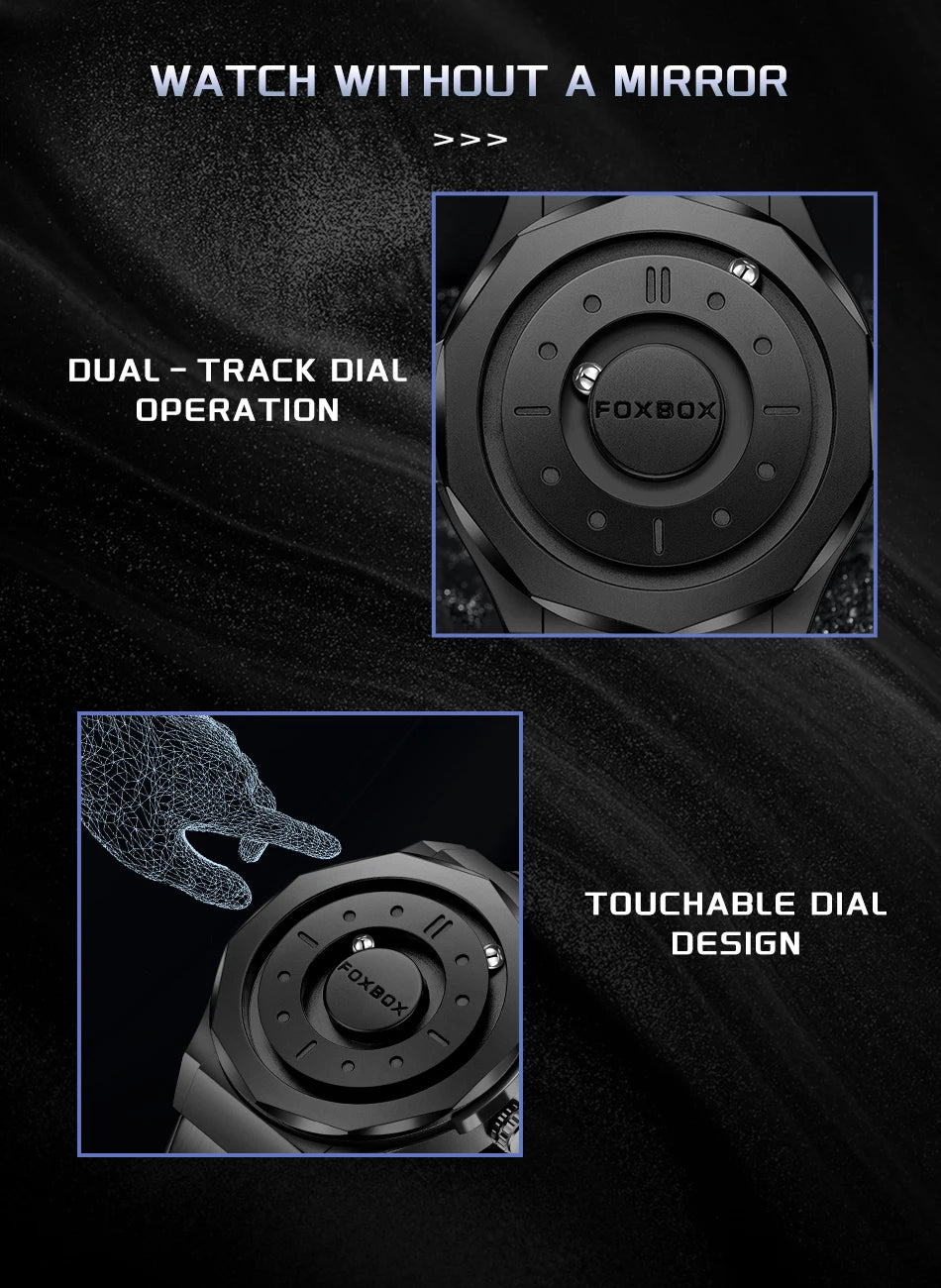 FOXBOX Creative Scrolling Pointer Magnetic Force Men's Quartz Wristwatches Outdoor Sports Waterproof Watch Men Relogio Masculino