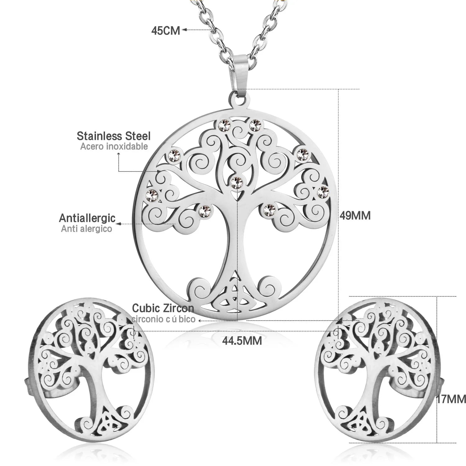 LUXUKISSKIDS Big Tree Of Life Charms Dubai Golden Jewelry Sets For Woman/Men Hippie Round Pendant Set of Necklace Earrings Punk