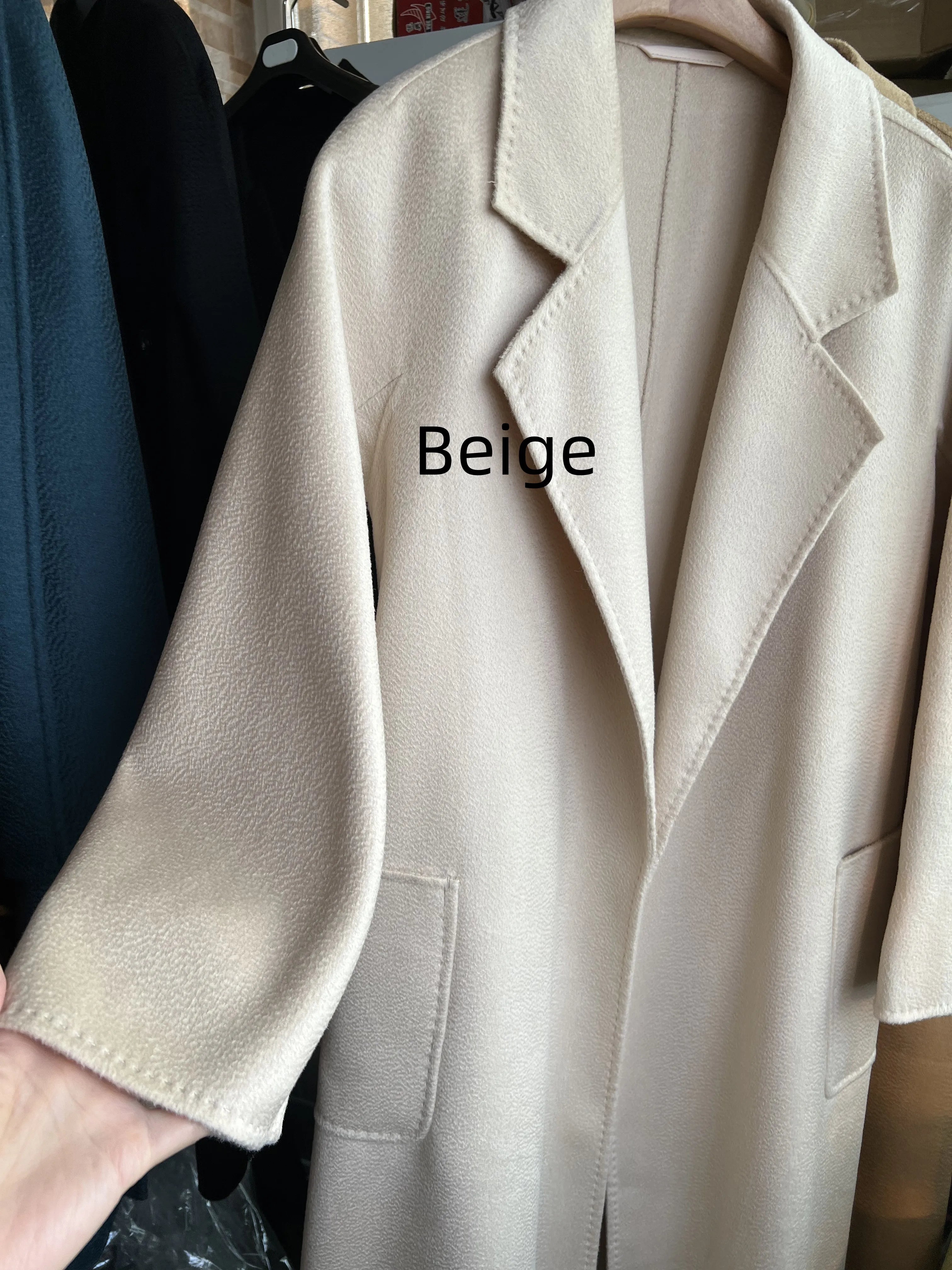 SPECIAL OFFER Cashmere Coat Female Winter Mid-Length Corrugated Coat Black Wool Coat Woman Autumn New Casual Fashion Beige Coat