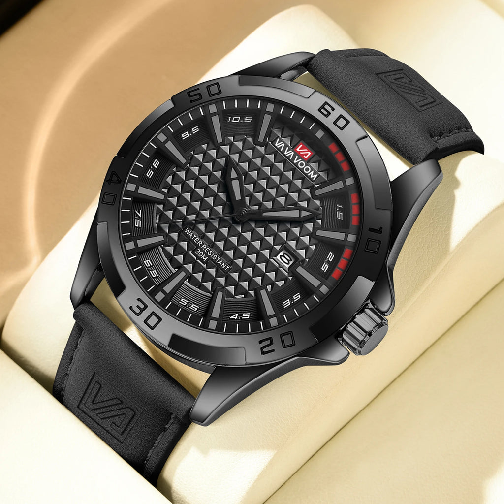 VA VA VOOM Men Casual Sport Military Quartz Calendar Wrist Watch for Man Business Leather Waterproof Male Clock Relogio Masculin