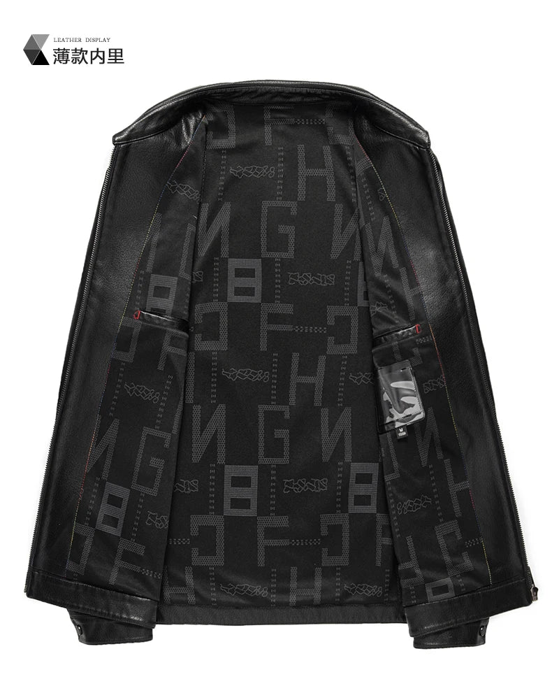 YN-2335 Spring and Autumn Men's Genuine Leather Polo Mock Neck Jacket Fashion Slim Sheepskin Coat Black Grey Husband Gift Youth