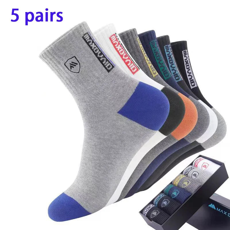 5 Pairs of Autumn and Winter MEN'S Sports Socks for Summer Leisure, Sweat Wicking, Lightweight and Breathable Basketball Socks
