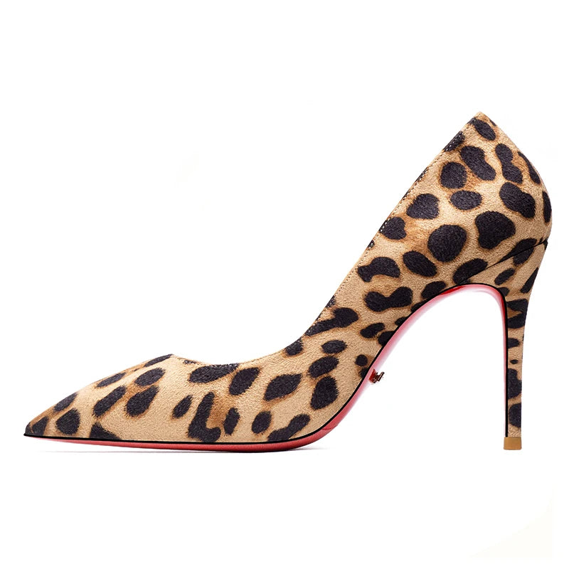 Elegant Women heeled Shoes Red Shiny Bottoms Pointed Toe High Heels Designer Luxury Leopard Suede Pumps Fashion Party Prom Shoes