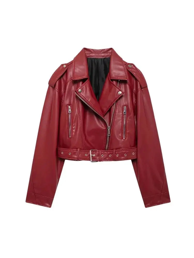 Faux Leather Moto & Biker Jacket for Women, Long Sleeve Coat, Front Zipper, Female Outerwear, Chic Tops, Fashion