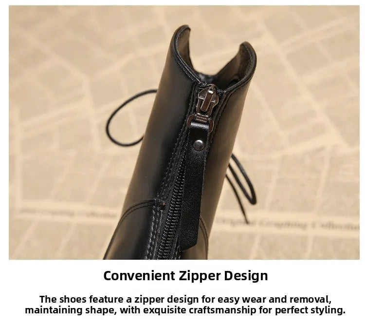 Retro Pointed Toe ort Boots Women's Spring Autumn New Coarse Heel Boots Small Size Genuine Leather High Heel  Boots