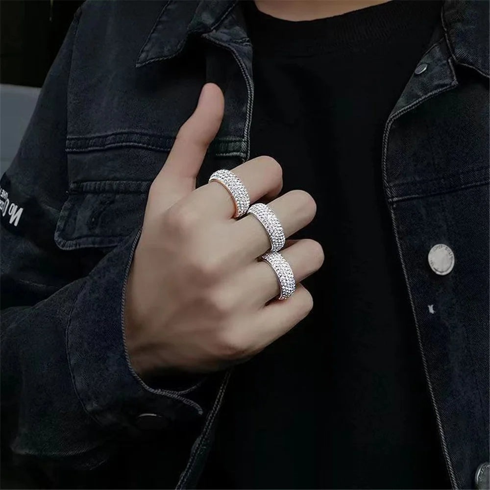 Hip Hop Iced Out Bling Arc Circle Ring Gold Silver Color Stainless Steel Cubic Zirconia Wedding Rings For Women Men Jewelry Gift