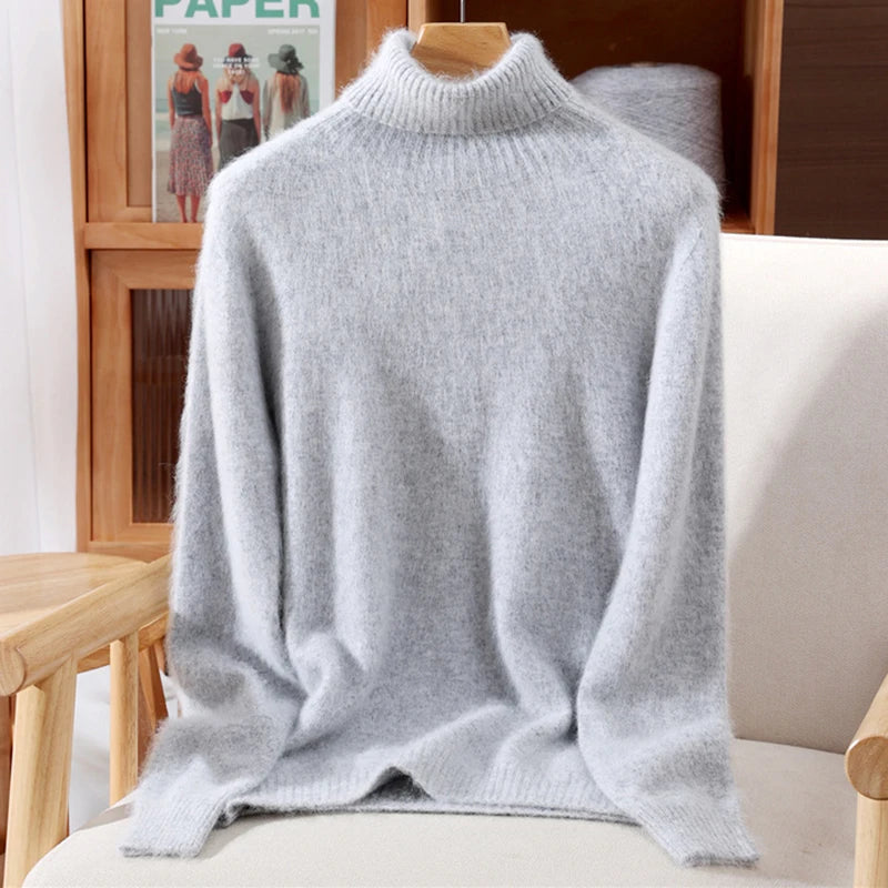 Autumn And Winter New 100% Mink Cashmere Sweater Ladies' High Lapel Solid Color Padded Pullover Wool Knitted Bottoming Shirt